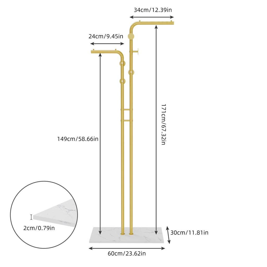 Freestanding Coat Rack with Marble Base and Metal Hooks Modern Hat and Coat Stand Gold
