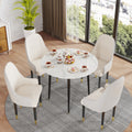 Round Dining Table with Sintered Stone Top and Metal Frame 80cm Modern Kitchen Table White