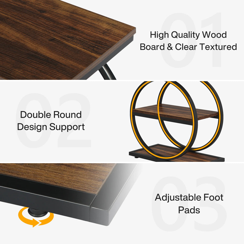 3-Tier Industrial Side Table with Metal Frame and Wooden Shelves Slim Storage End Table