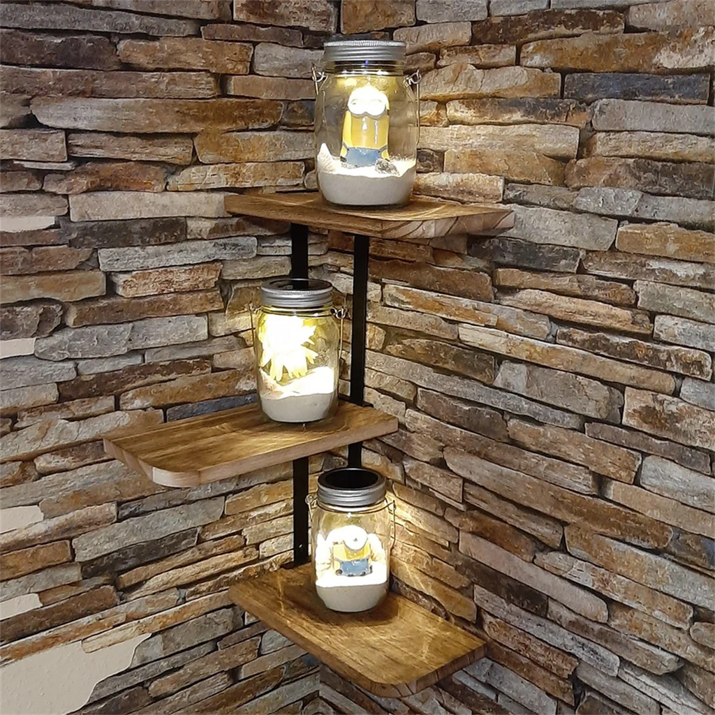 3-Tier Wall Mounted Floating Shelf with Metal Frame Rustic Display Shelves Black & Light Brown