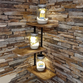 3-Tier Wall Mounted Floating Shelf with Metal Frame Rustic Display Shelves Black & Light Brown