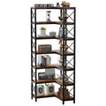 7-Tier Industrial Corner Bookshelf with Metal Frame and Wooden Shelves Heavy Duty Storage Display Rack