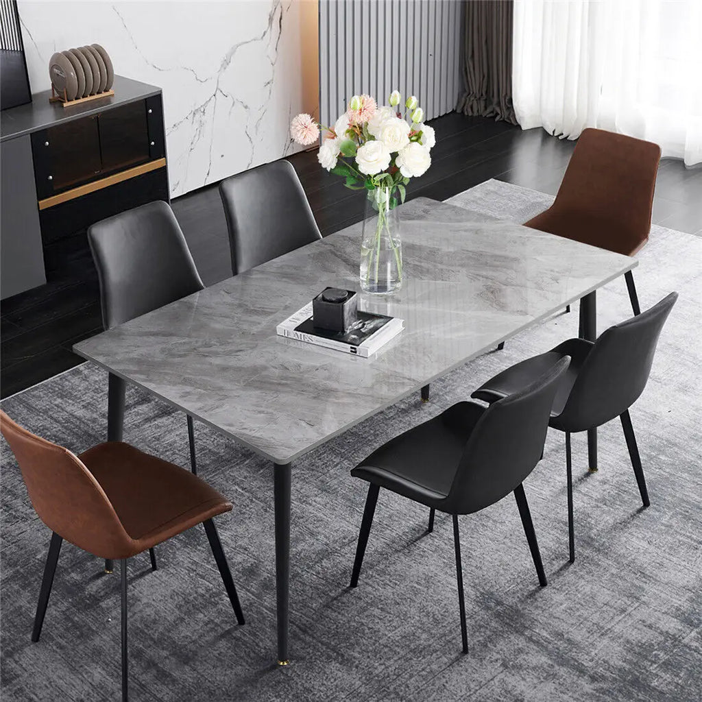 Rectangular Marble Dining Table with Metal Frame 120cm Modern Kitchen Dining Table Glossy Gray