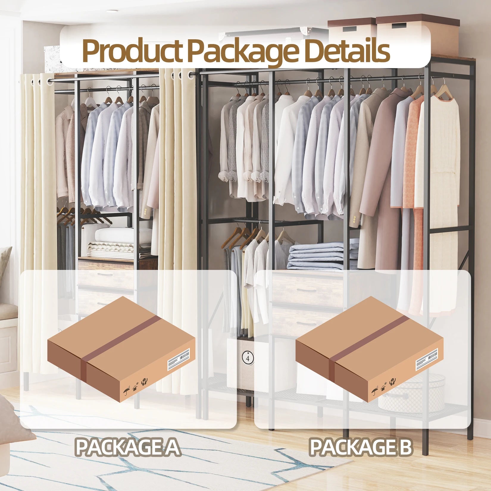 Heavy Duty Clothes Rack Wardrobe with Shelves and Dustproof Cover Industrial Garment Rack XXL Black & Brown