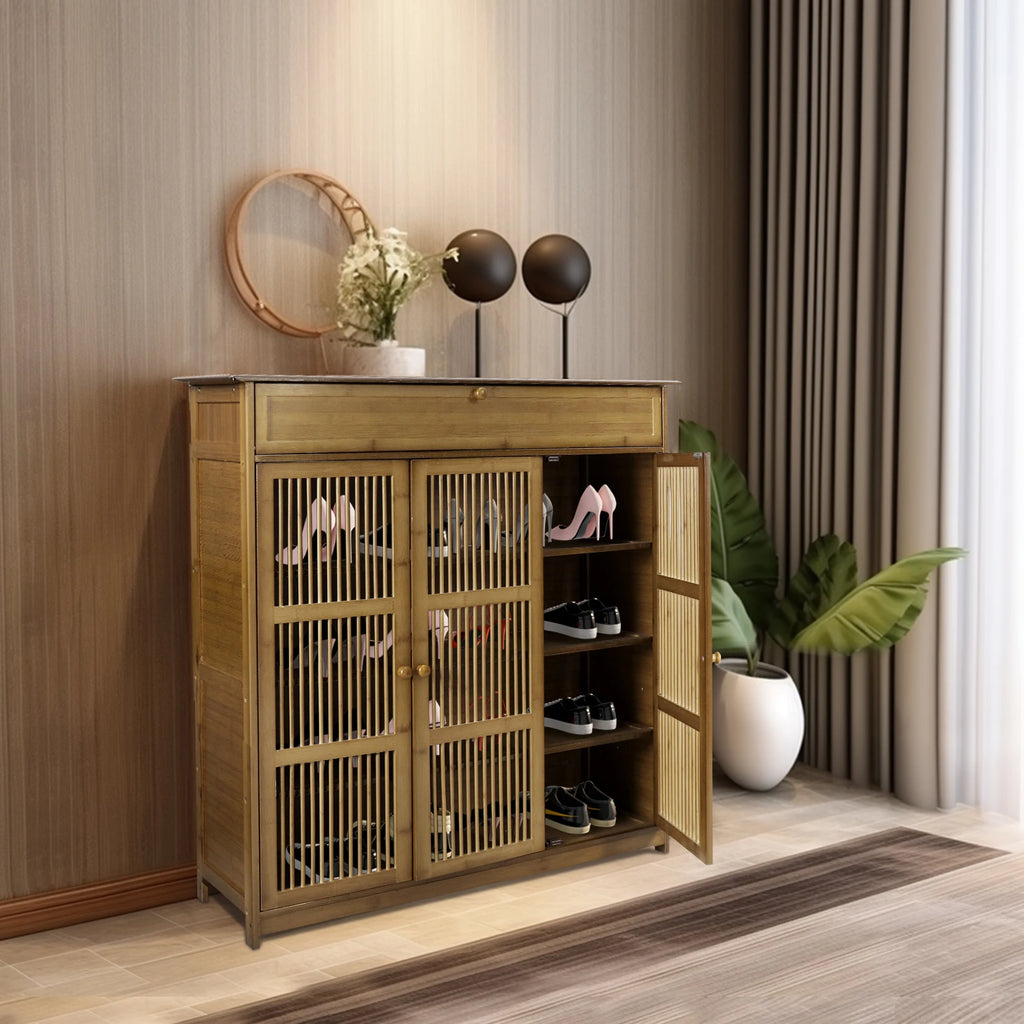 Bamboo Shoe Storage Cabinet with Shelves and Ventilation Entryway Shoe Organiser Brown