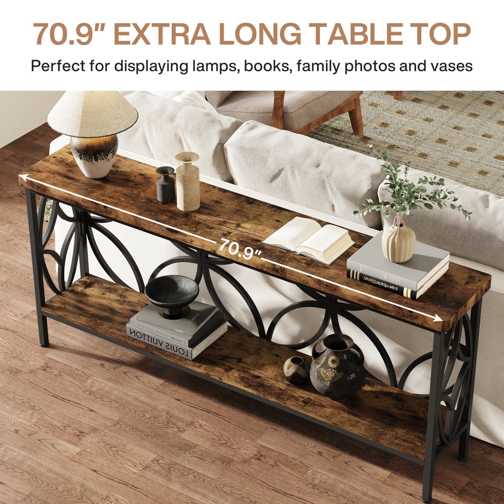 180cm Industrial Console Table with 2-Tier Shelf Narrow Sofa Table