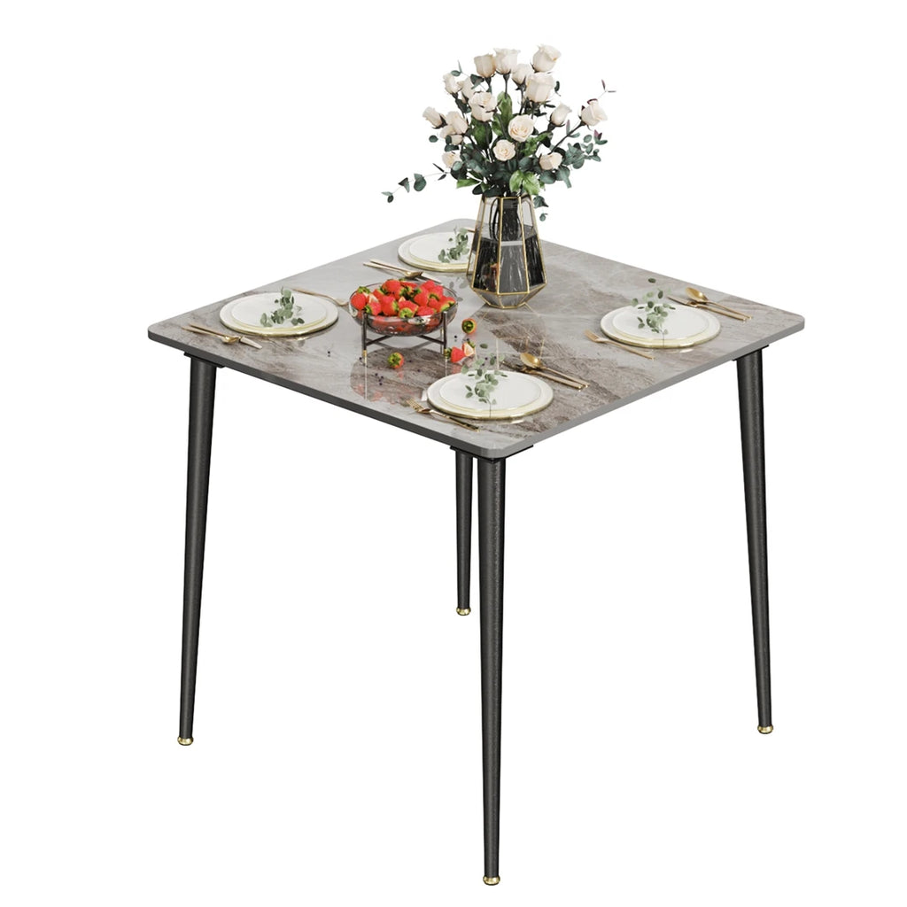 Square Dining Table with Sintered Stone Top and Metal Frame 80cm Modern Kitchen Table Grey