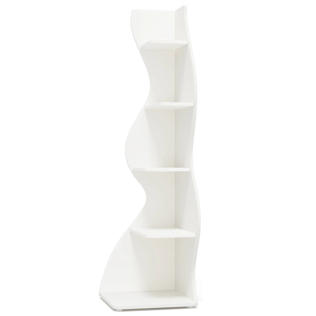 5-Tier White Corner Shelf Storage Rack Wooden Display Bookshelf for Living Room Bedroom Office White