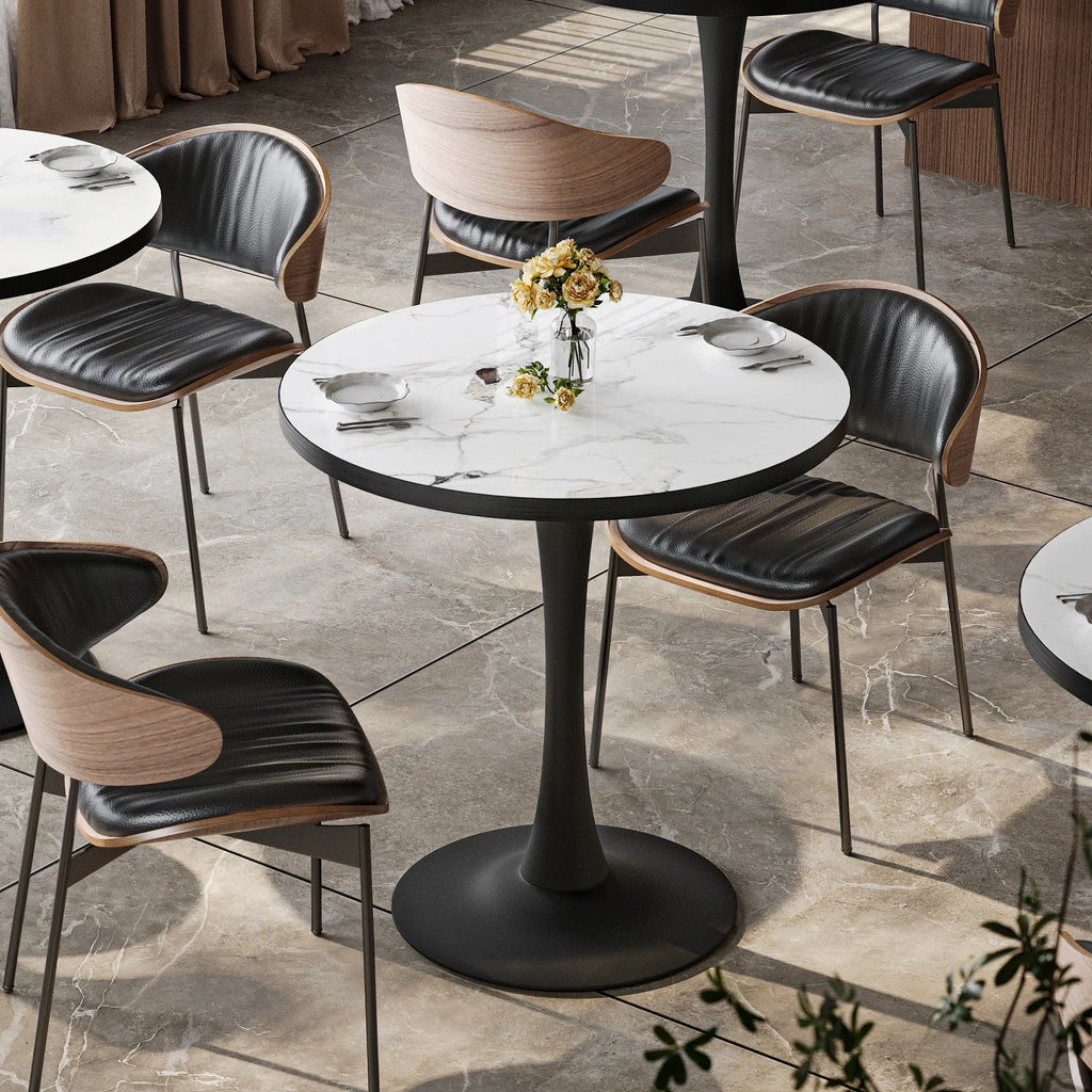 Round Dining Table with Sintered Stone Top and Metal Frame 76cm Modern Kitchen Table  Jade White