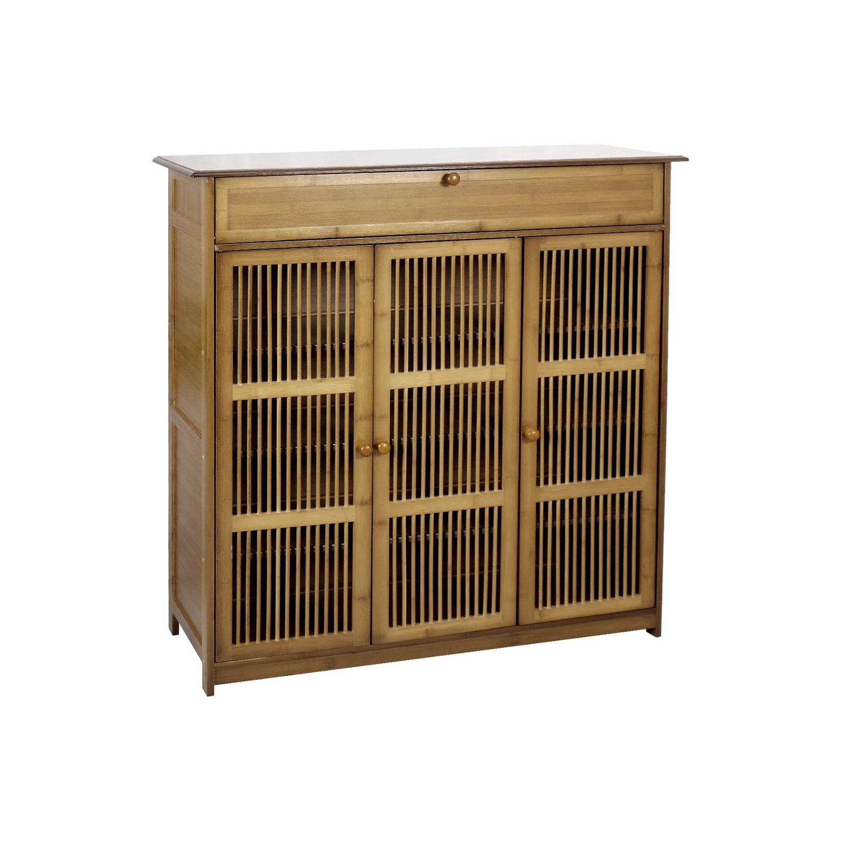 Bamboo Shoe Storage Cabinet with Shelves and Ventilation Entryway Shoe Organiser Brown