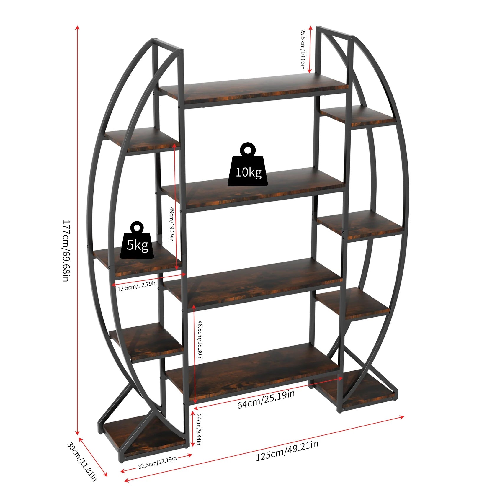 Half-Moon Shape Plant Stand Industrial Bookshelf Storage Shelf Multilayer Garden Flower Rack Without Lights