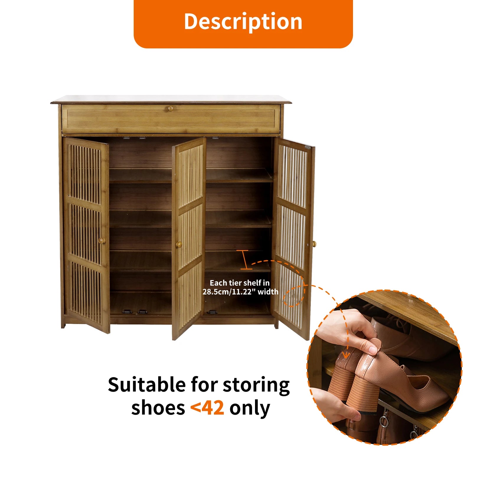 Bamboo Shoe Storage Cabinet with Shelves and Ventilation Entryway Shoe Organiser Brown