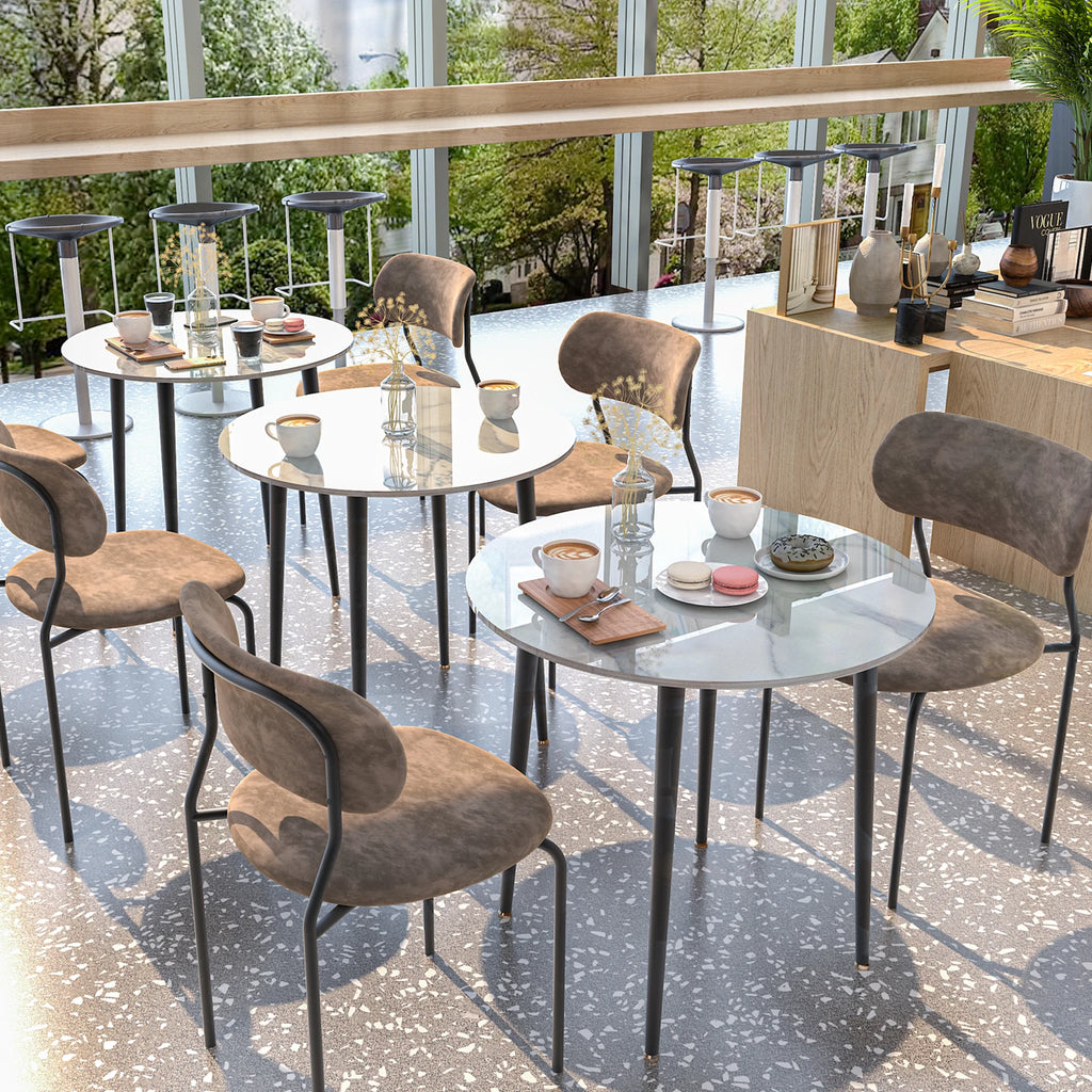 Round Dining Table with Sintered Stone Top and Metal Frame 80cm Modern Kitchen Table White