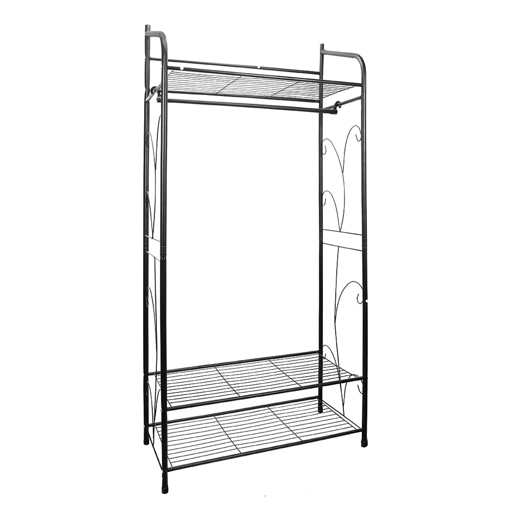 Metal Clothes Rack with Shelves and Hanging Rail Freestanding Garment Rack Organizer Black