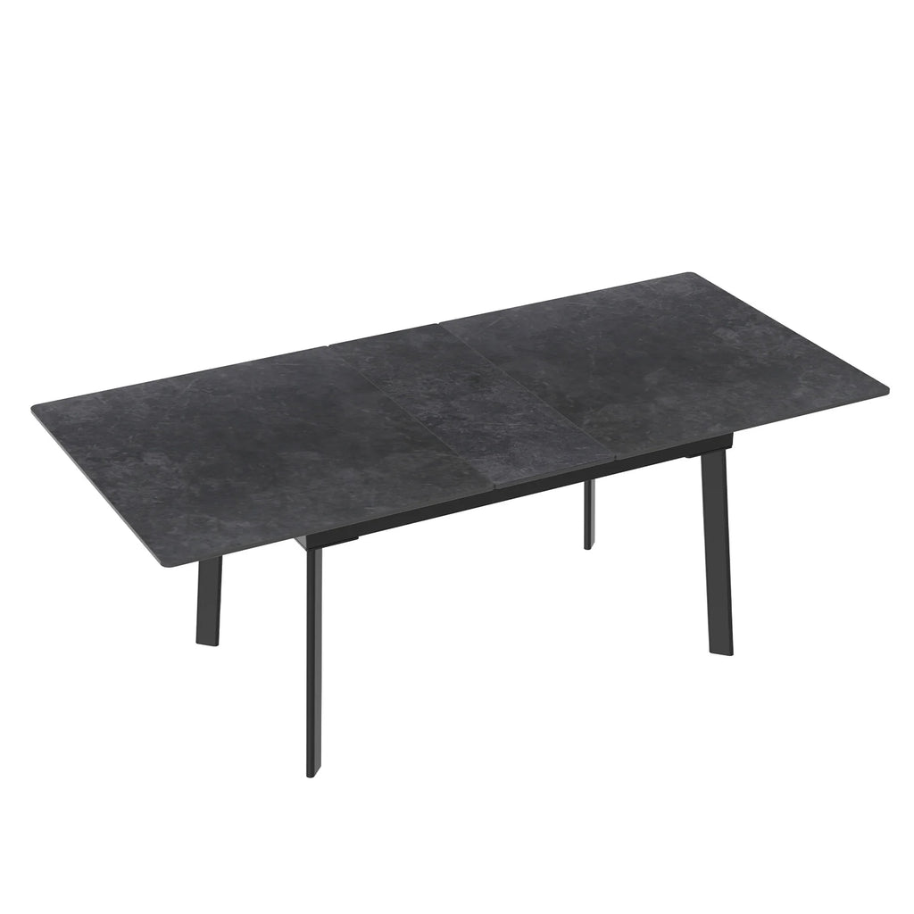 Extendable Dining Table with Sintered Stone Top and Metal Frame 150-180cm Modern Kitchen Table Black
