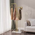 Freestanding Coat Rack with Marble Base and Metal Hooks Modern Hat and Coat Stand Gold