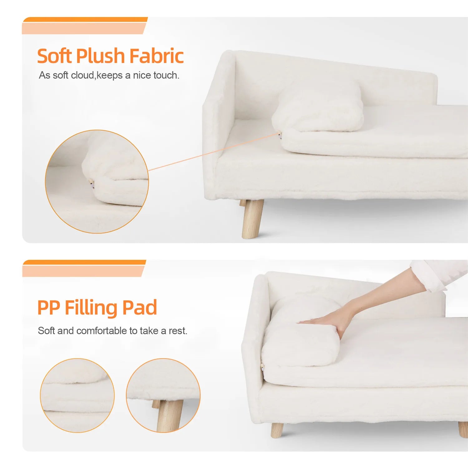 Pet Sofa Bed with Cushion and Wooden Legs Plush Dog and Cat Lounge Bed Size S