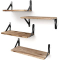 Floating Wall Shelves Set of 4 Wooden Wall Mounted Display Shelves with Metal Brackets Wood