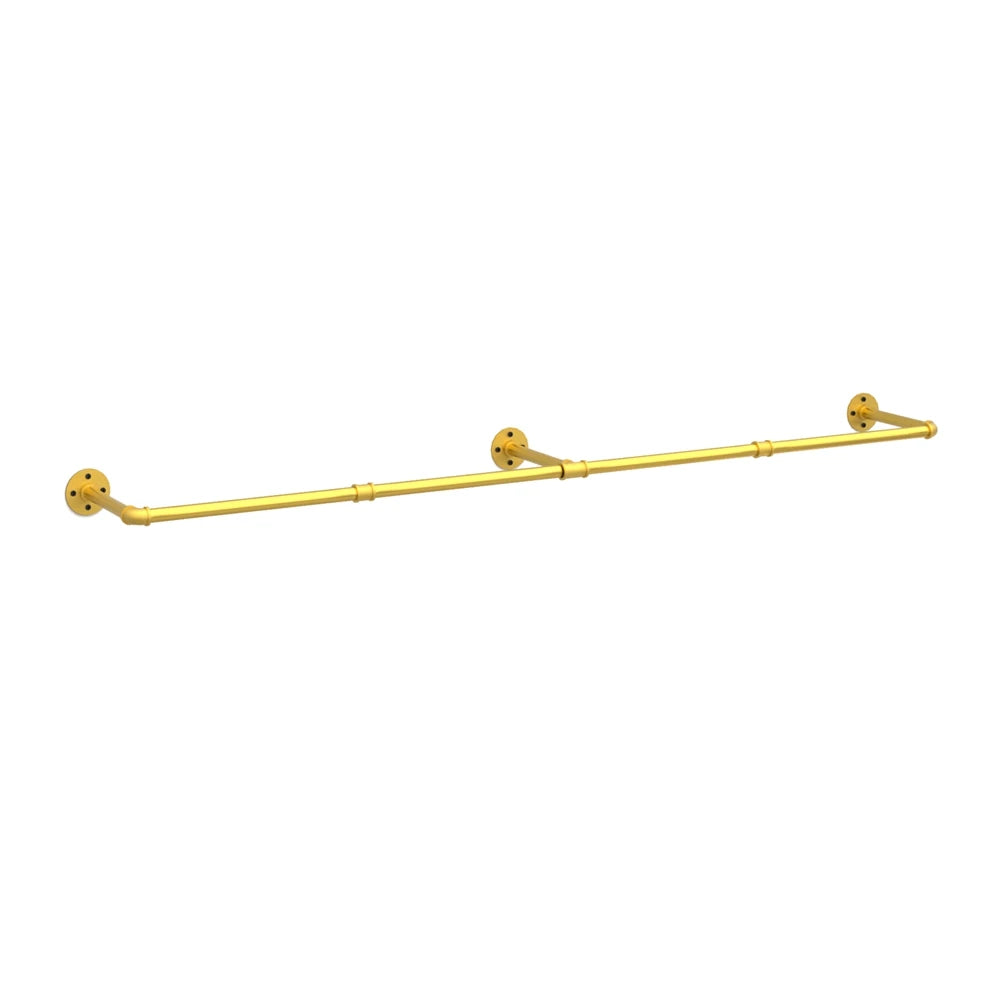 Adjustable Industrial Pipe Clothes Rack Wall Mounted Garment Rack 90-180cm with Hooks Gold