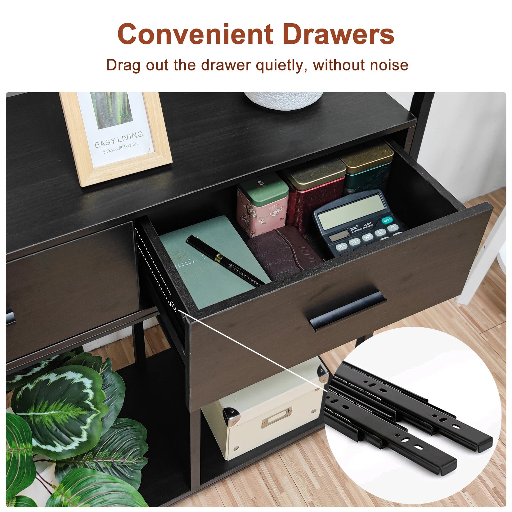 5-Tier Industrial Bookshelf with Drawers Metal and Wood Storage Display Shelf Black