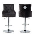 Adjustable Swivel Bar Stool with Velvet Seat and Metal Base Vintage Counter Stool Black
